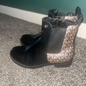 Michael Kors Black and Brown Ankle Booties with Snakeskin Detail